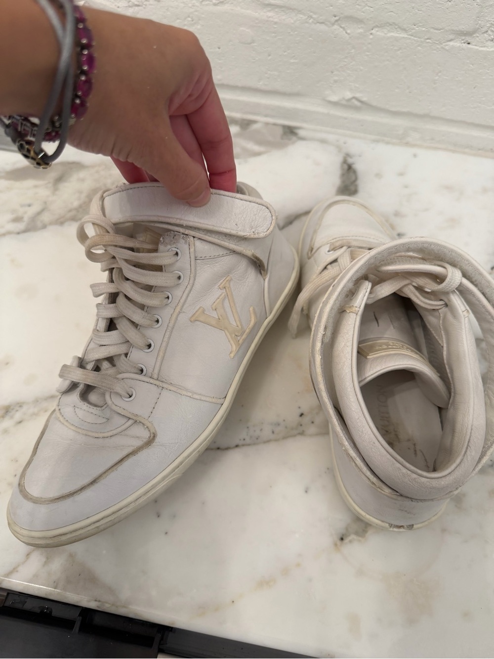 Louis Vuitton White Cream High-Top Sneakers